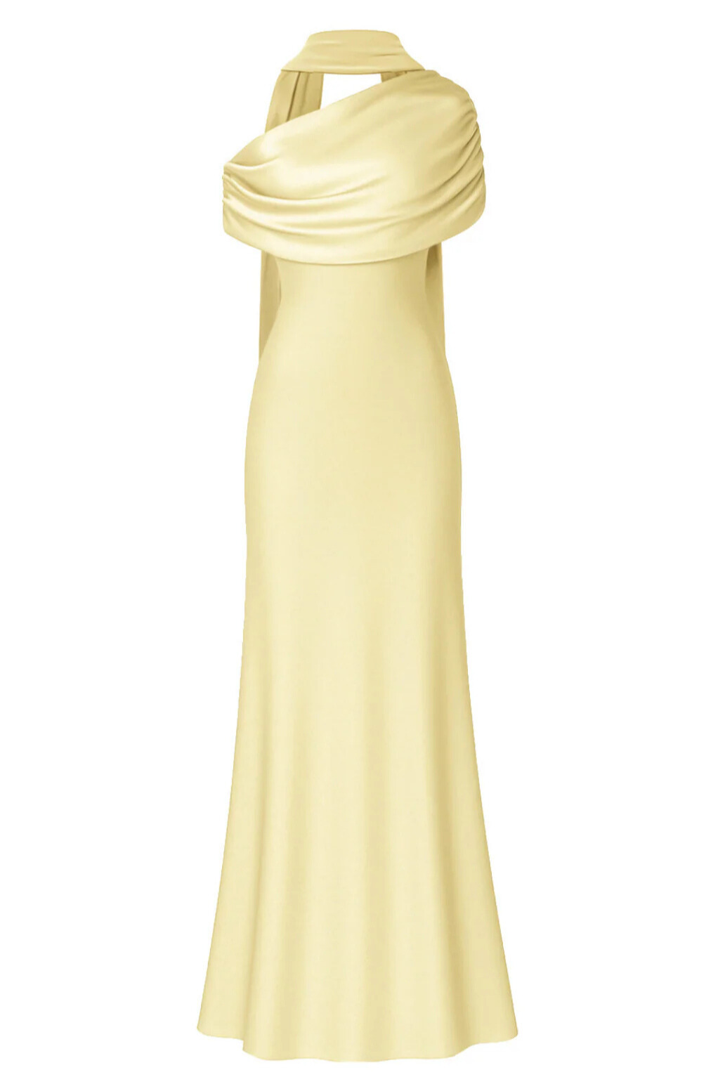 Acacia Draped Cape Ruched Shoulder Maxi Dress In Yellow