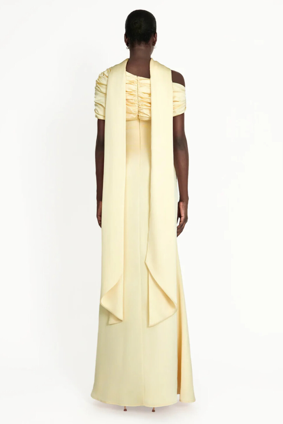 Acacia Draped Cape Ruched Shoulder Maxi Dress In Yellow