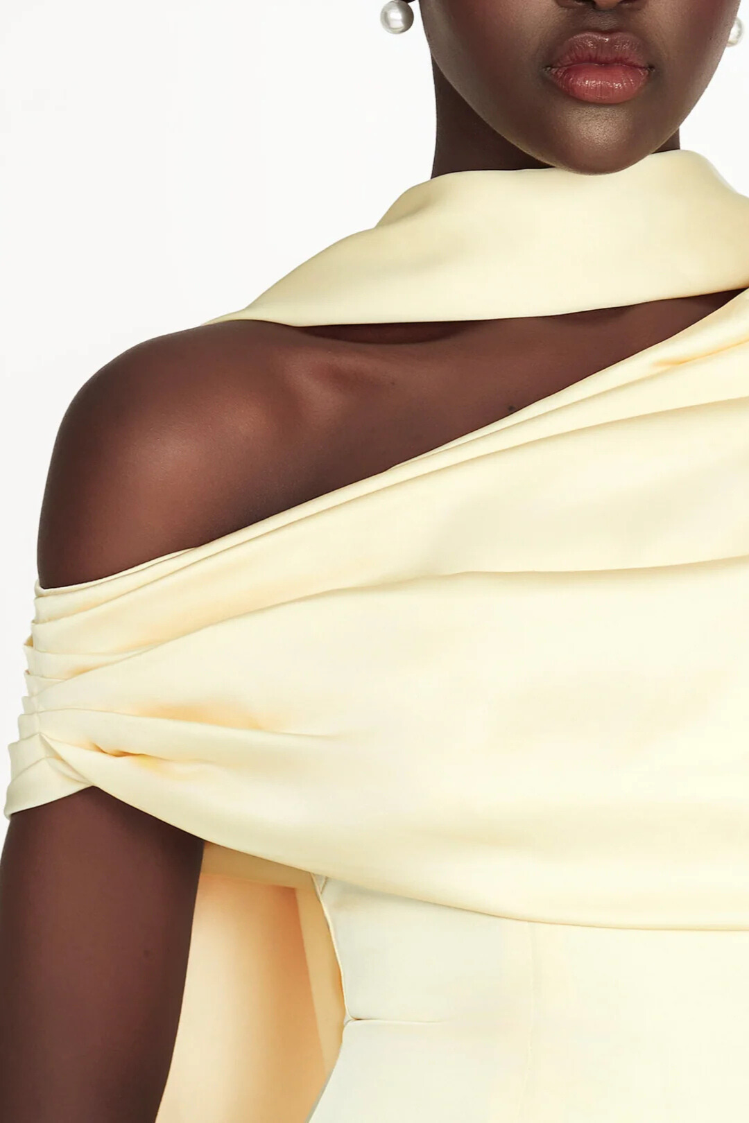 Acacia Draped Cape Ruched Shoulder Maxi Dress In Yellow