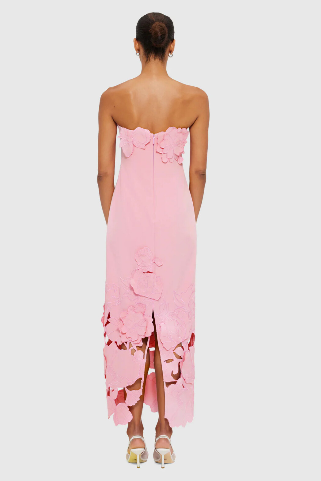 Ularen Strapless Embroidered Flower Midi Dress In Pink