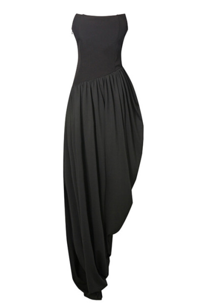 Raya Strapless Draped Midi Dress In Black