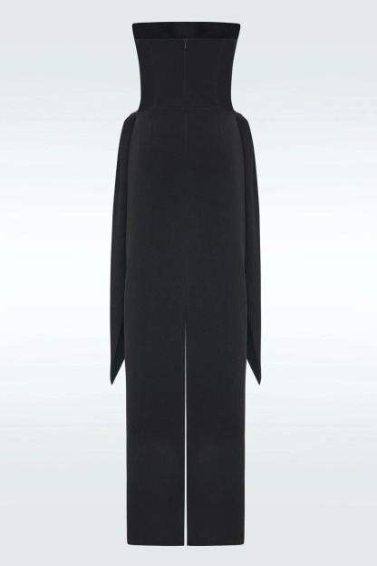 Eyre Strapless Corset Draped Maxi Dress In Black