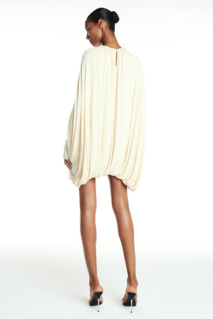 Minerva Cape Sleeve Ruched Mini Dress In Apricot