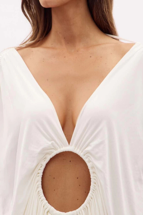 Cinda Plunge Neck Draped Sleeve Cutout Mini Dress In White