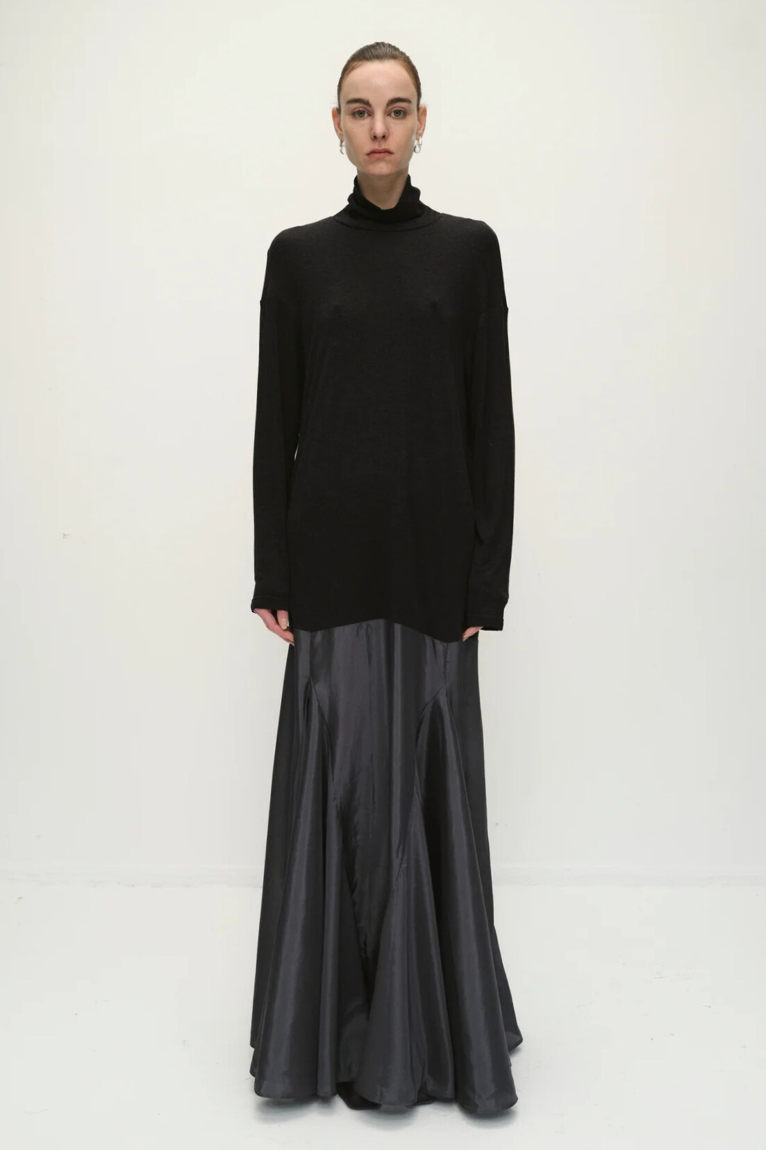 Chrissie Turtleneck Long Sleeve Maxi Dress In Black