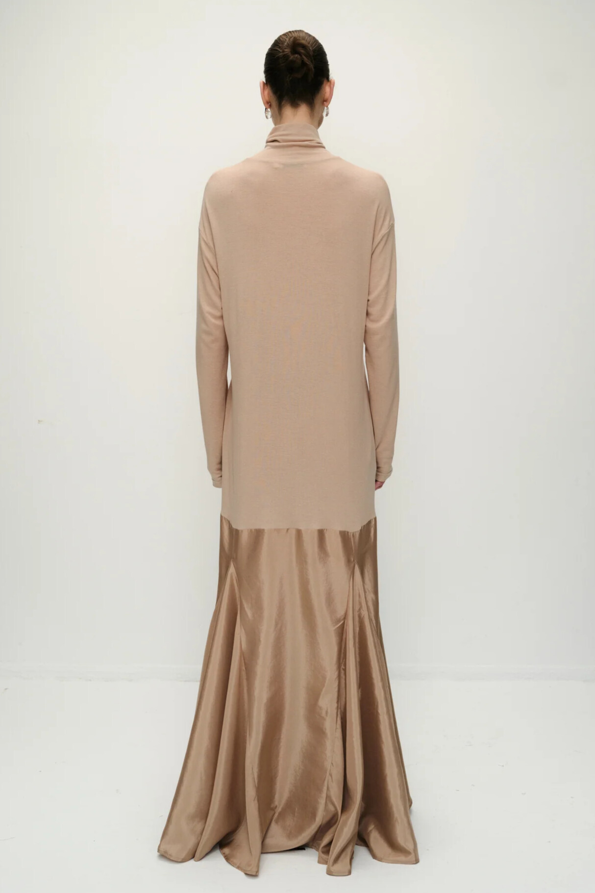 Chrissie Turtleneck Long Sleeve Maxi Dress In Beige