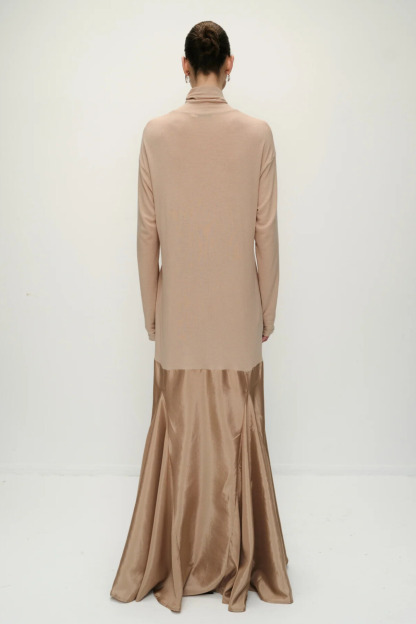 Chrissie Turtleneck Long Sleeve Maxi Dress In Beige