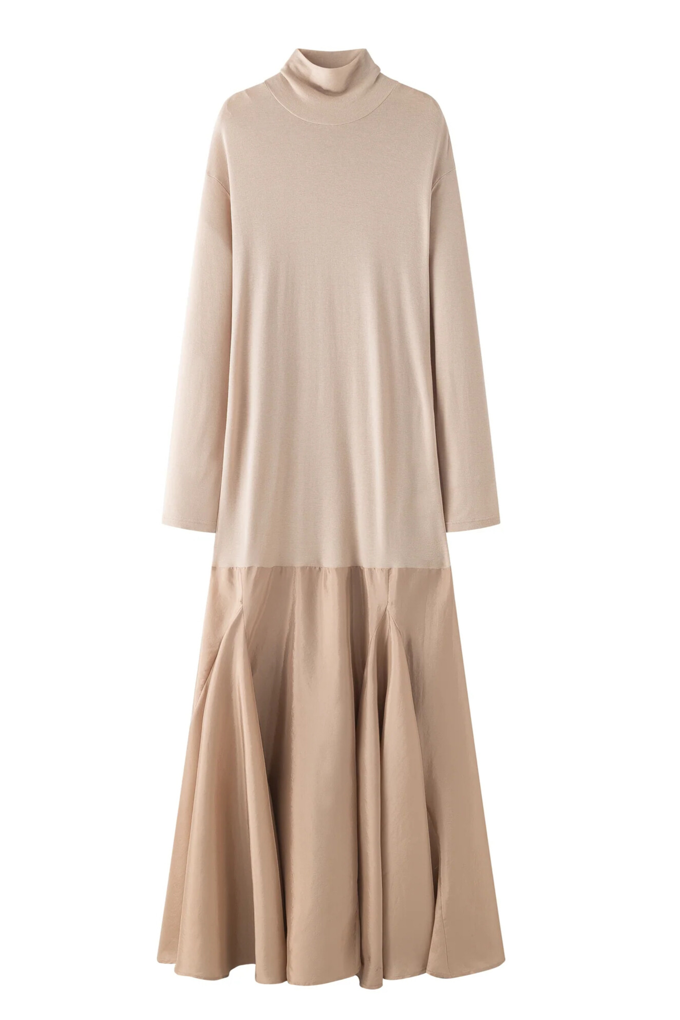 Chrissie Turtleneck Long Sleeve Maxi Dress In Beige