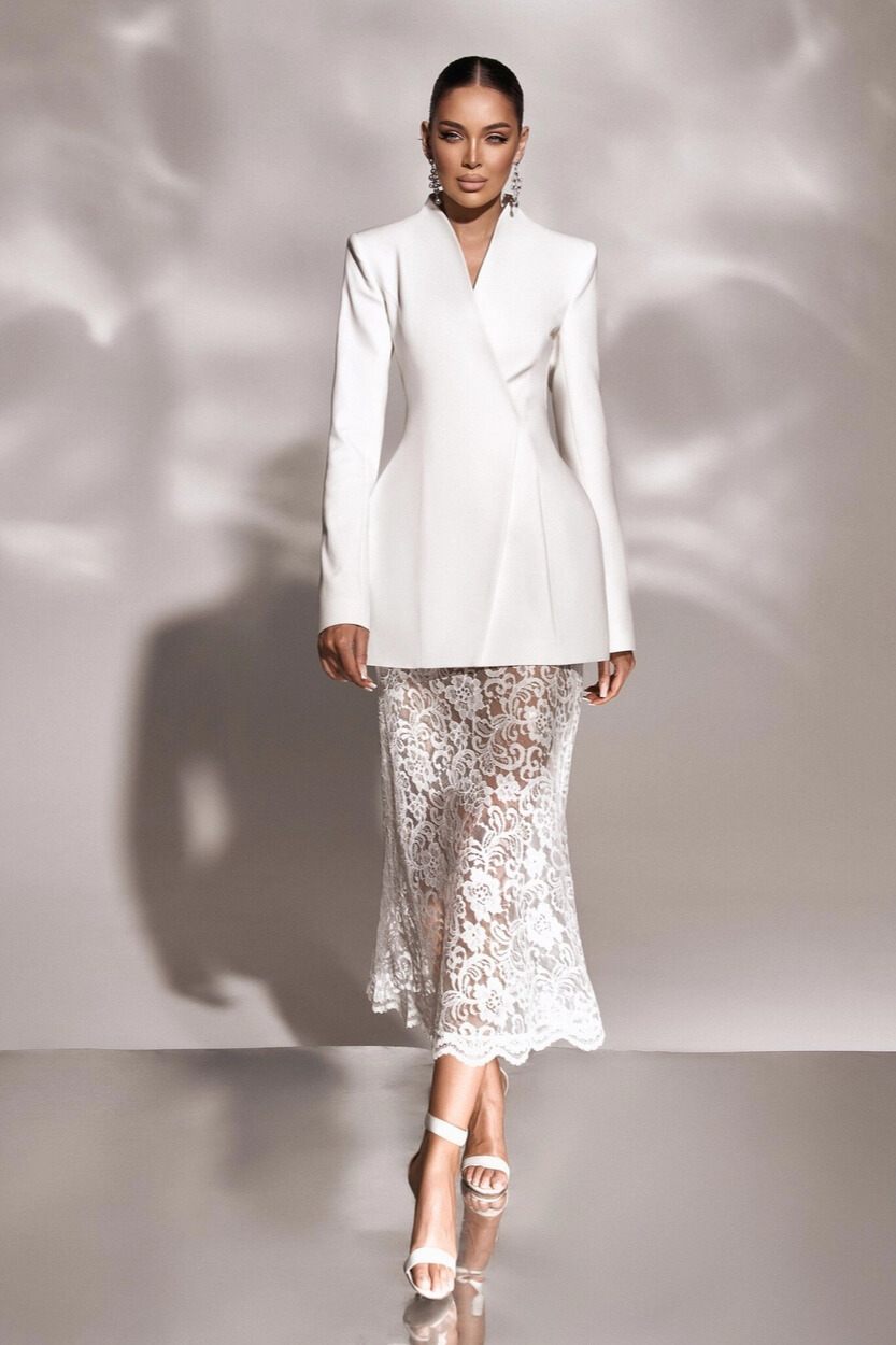 Jersey Long Sleeve Floral Lace Midi Dress