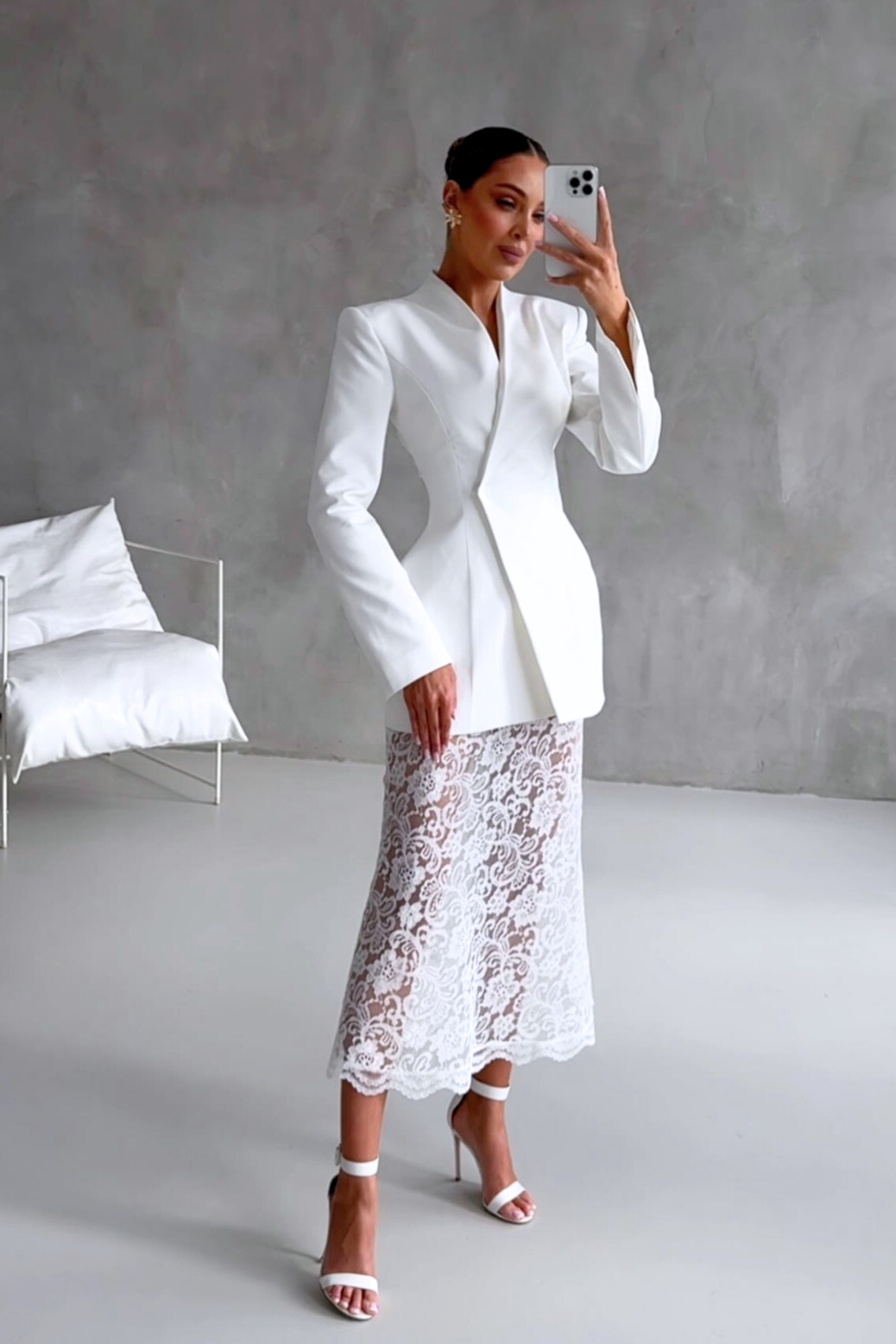 Jersey Long Sleeve Floral Lace Midi Dress