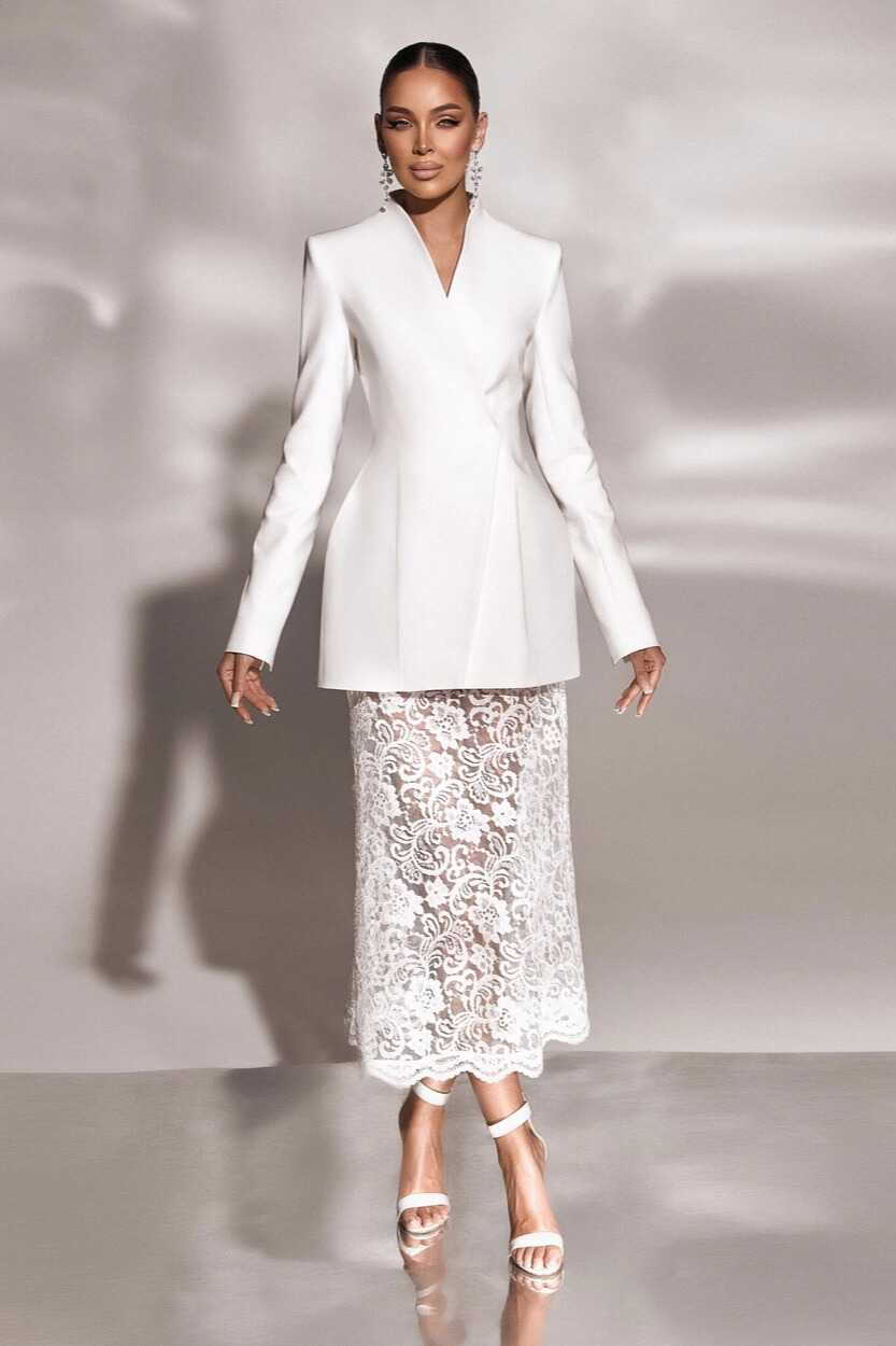 Jersey Long Sleeve Floral Lace Midi Dress