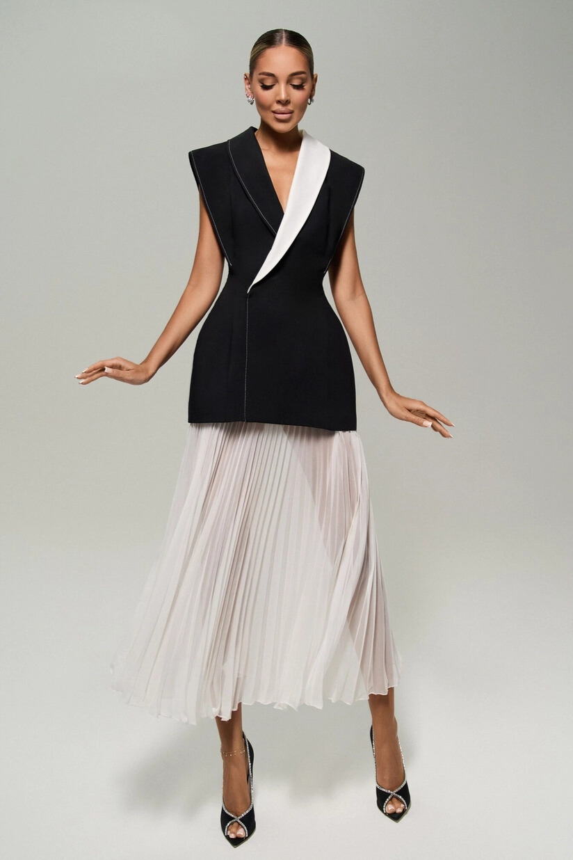 Esme V Neck Pleated Midi Dress