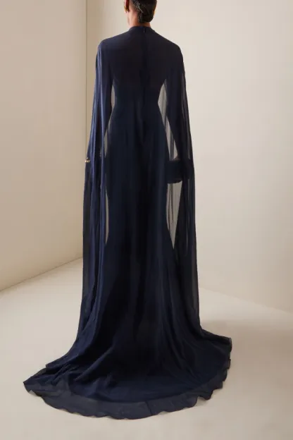 Mae Flower Cape Maxi Dress In Blue