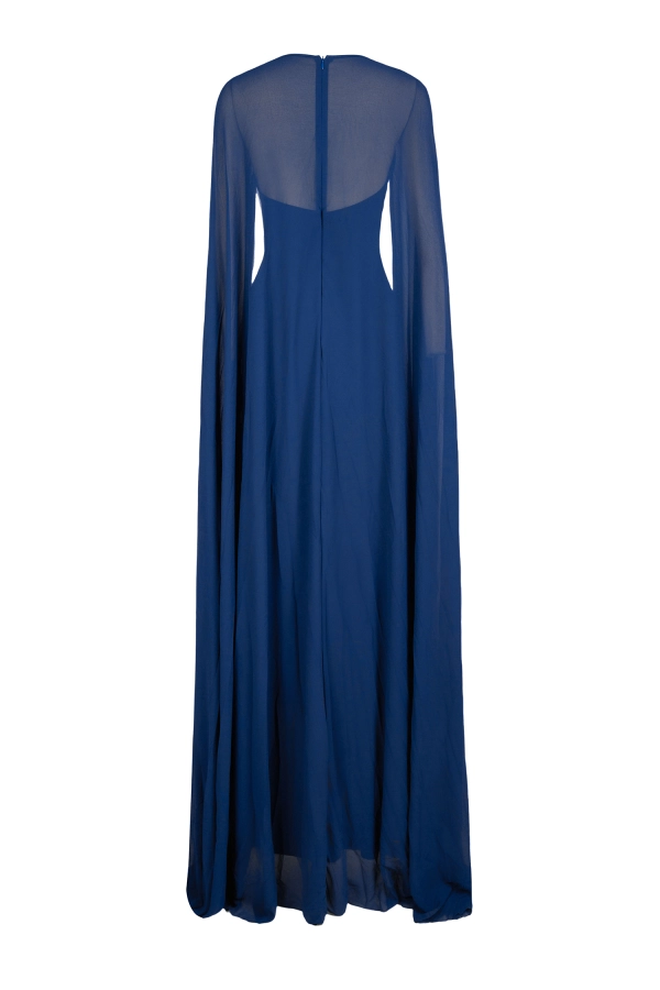 Mae Flower Cape Maxi Dress In Blue