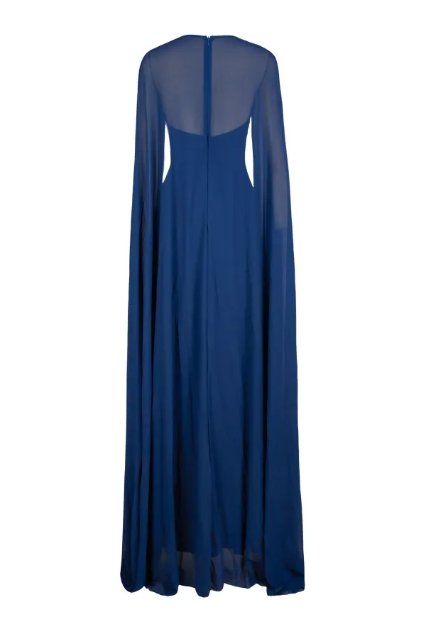 Mae Flower Cape Maxi Dress In Blue