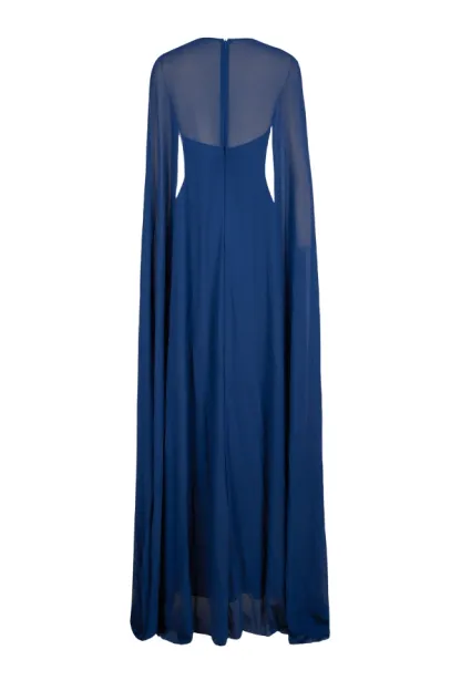 Mae Flower Cape Maxi Dress In Blue