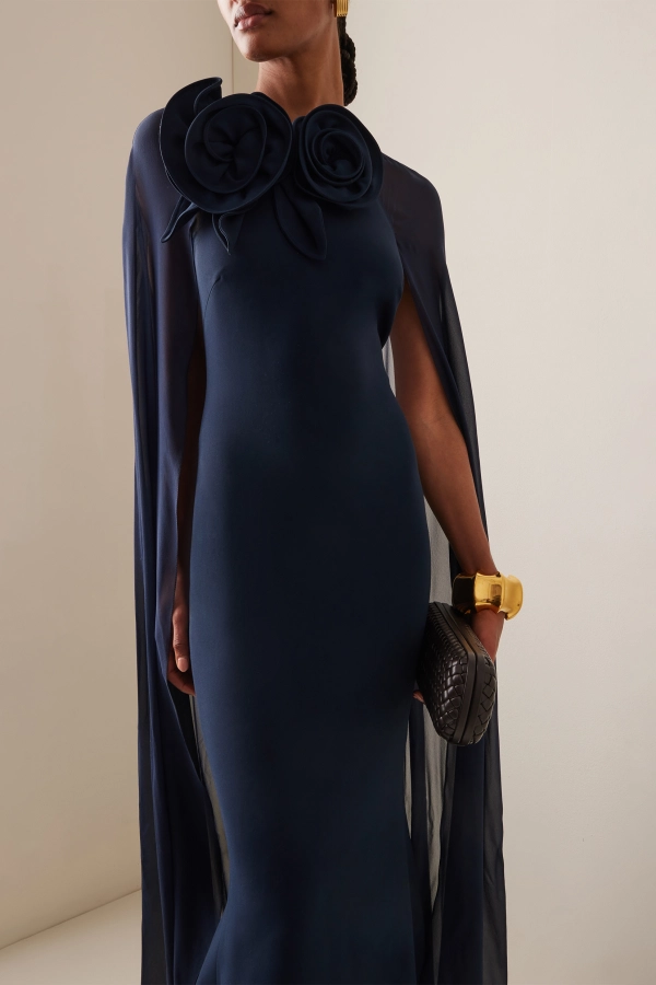 Mae Flower Cape Maxi Dress In Blue