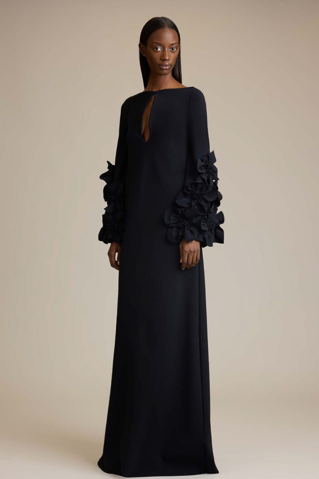 Ameer Cutout Long Sleeve Flower Maxi Dress In Black