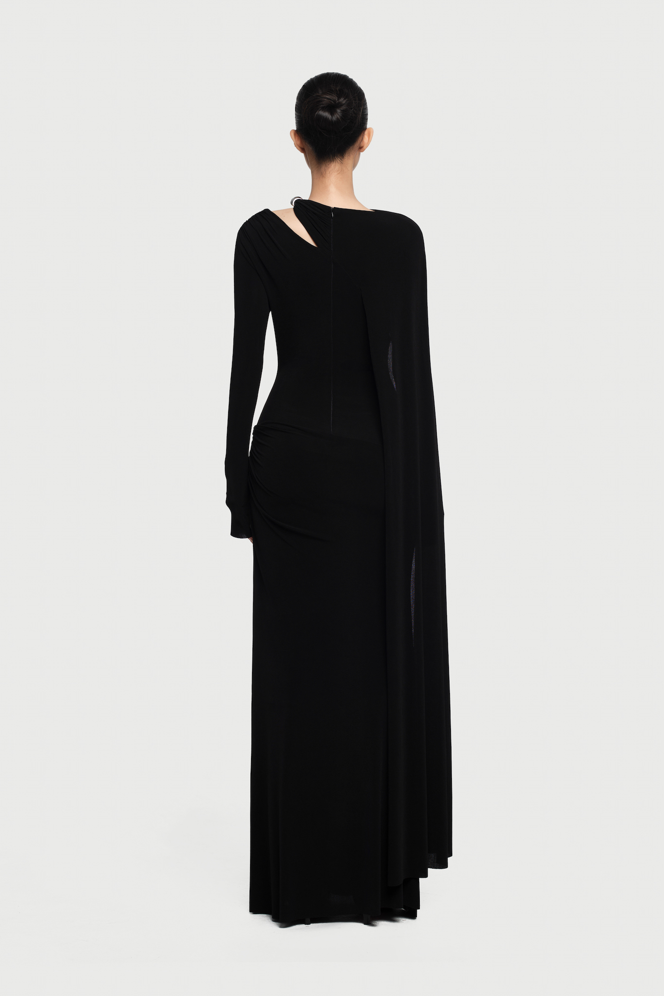 Viola Long Cape Sleeve Maxi Dress In Black