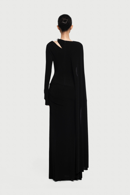 Viola Long Cape Sleeve Maxi Dress In Black