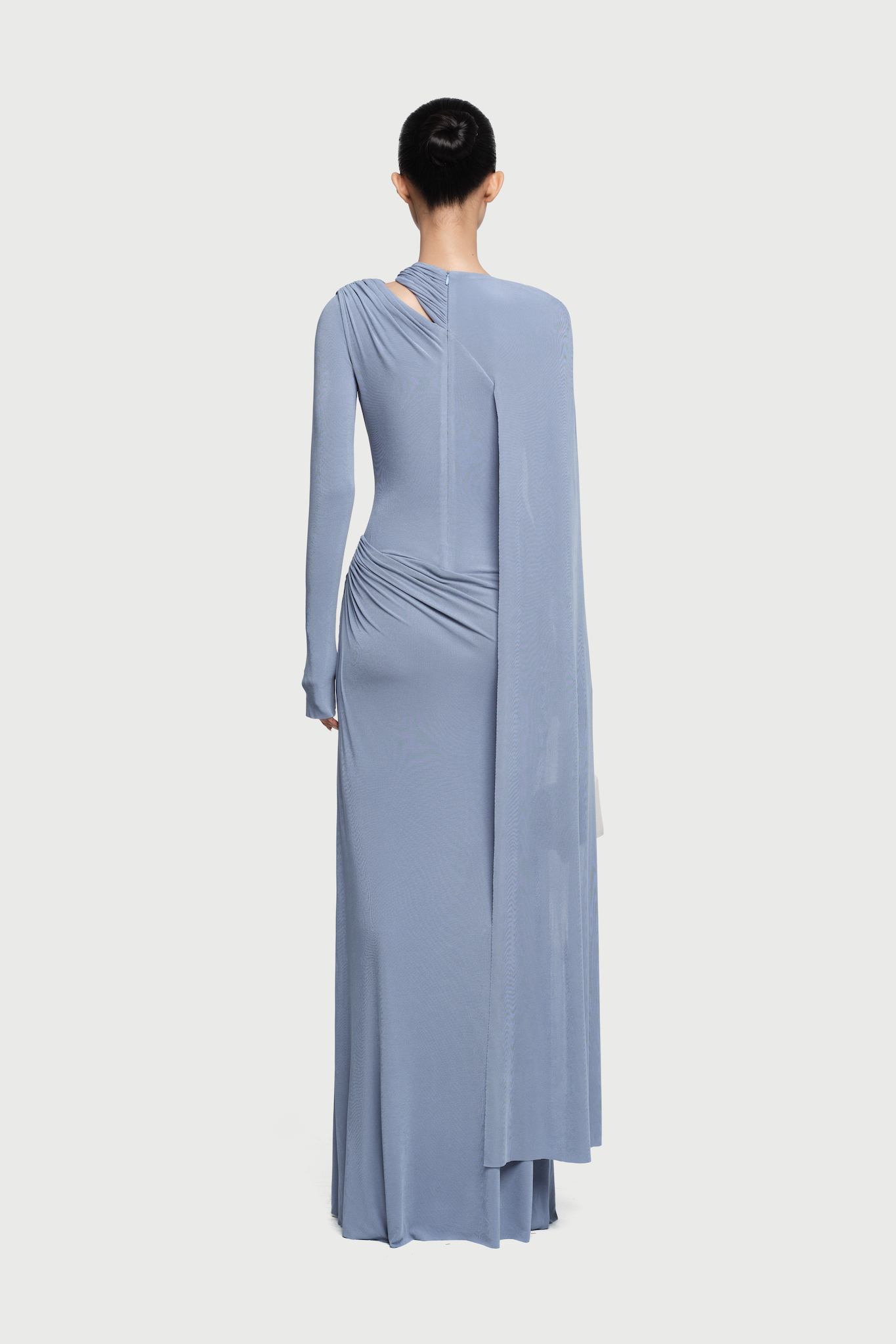 Viola Long Cape Sleeve Maxi Dress In Blue