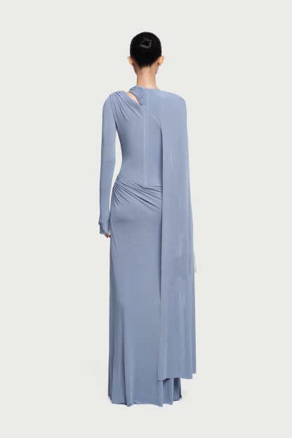 Viola Long Cape Sleeve Maxi Dress In Blue