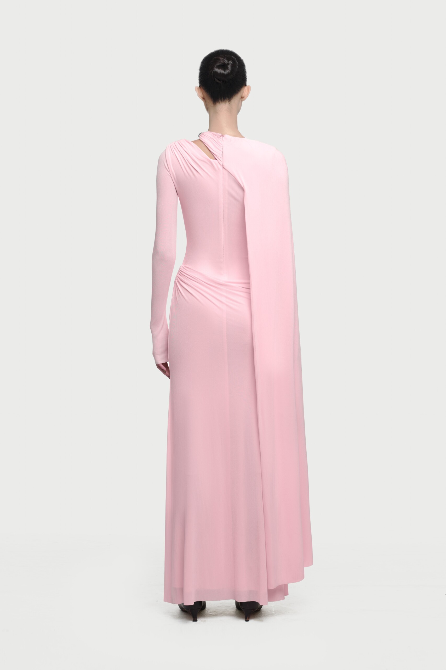 Viola Long Cape Sleeve Maxi Dress In Pink