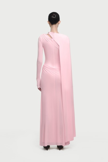 Viola Long Cape Sleeve Maxi Dress In Pink