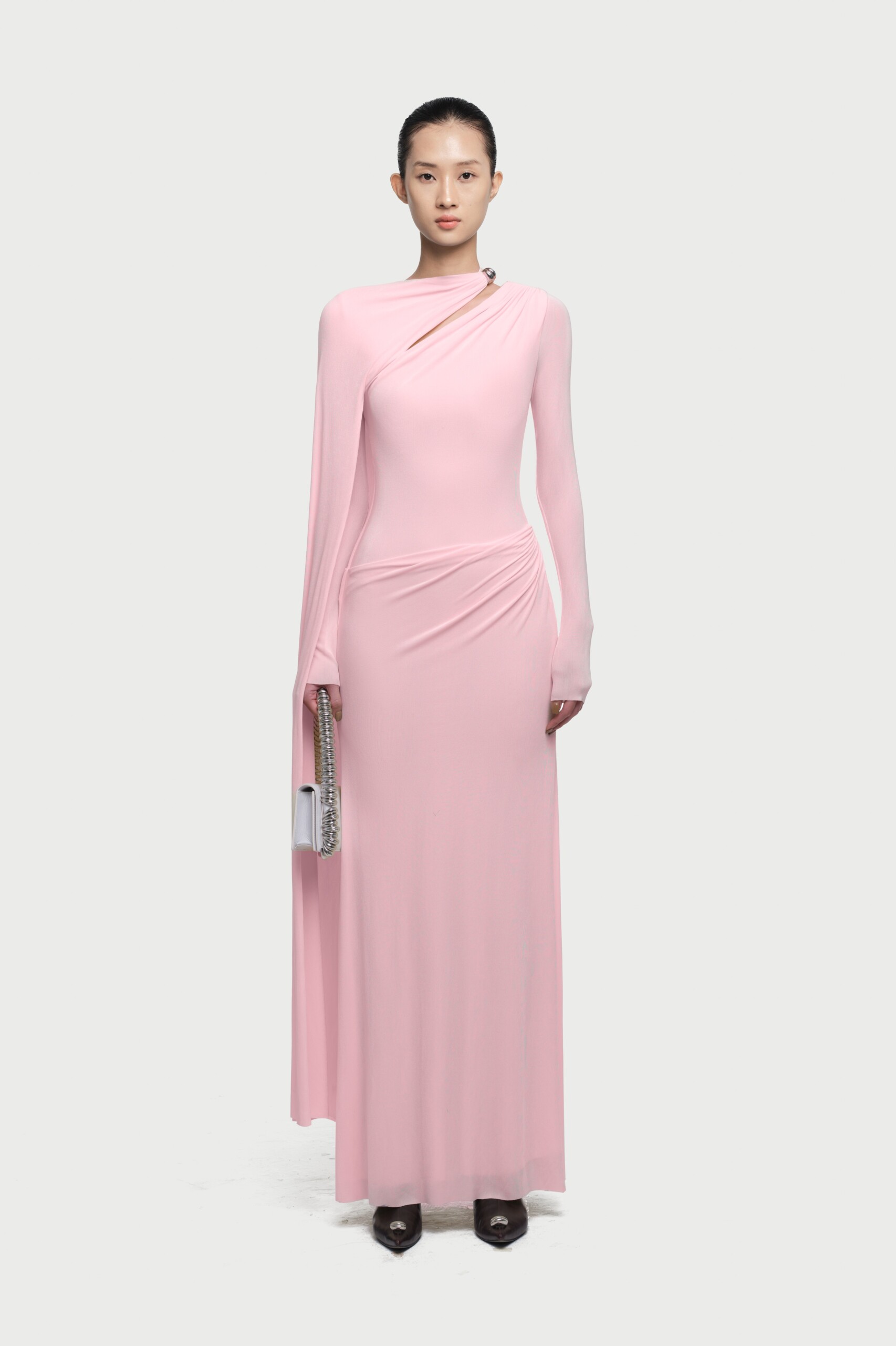 Viola Long Cape Sleeve Maxi Dress In Pink