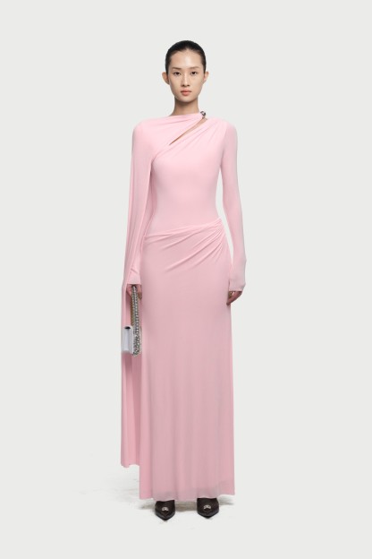 Viola Long Cape Sleeve Maxi Dress In Pink