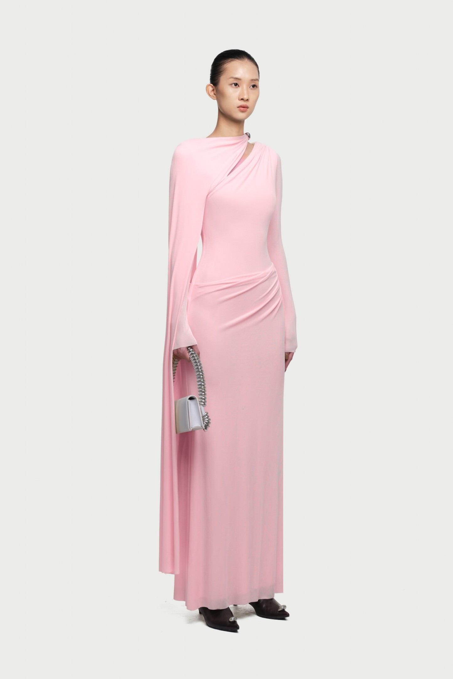 Viola Long Cape Sleeve Maxi Dress In Pink