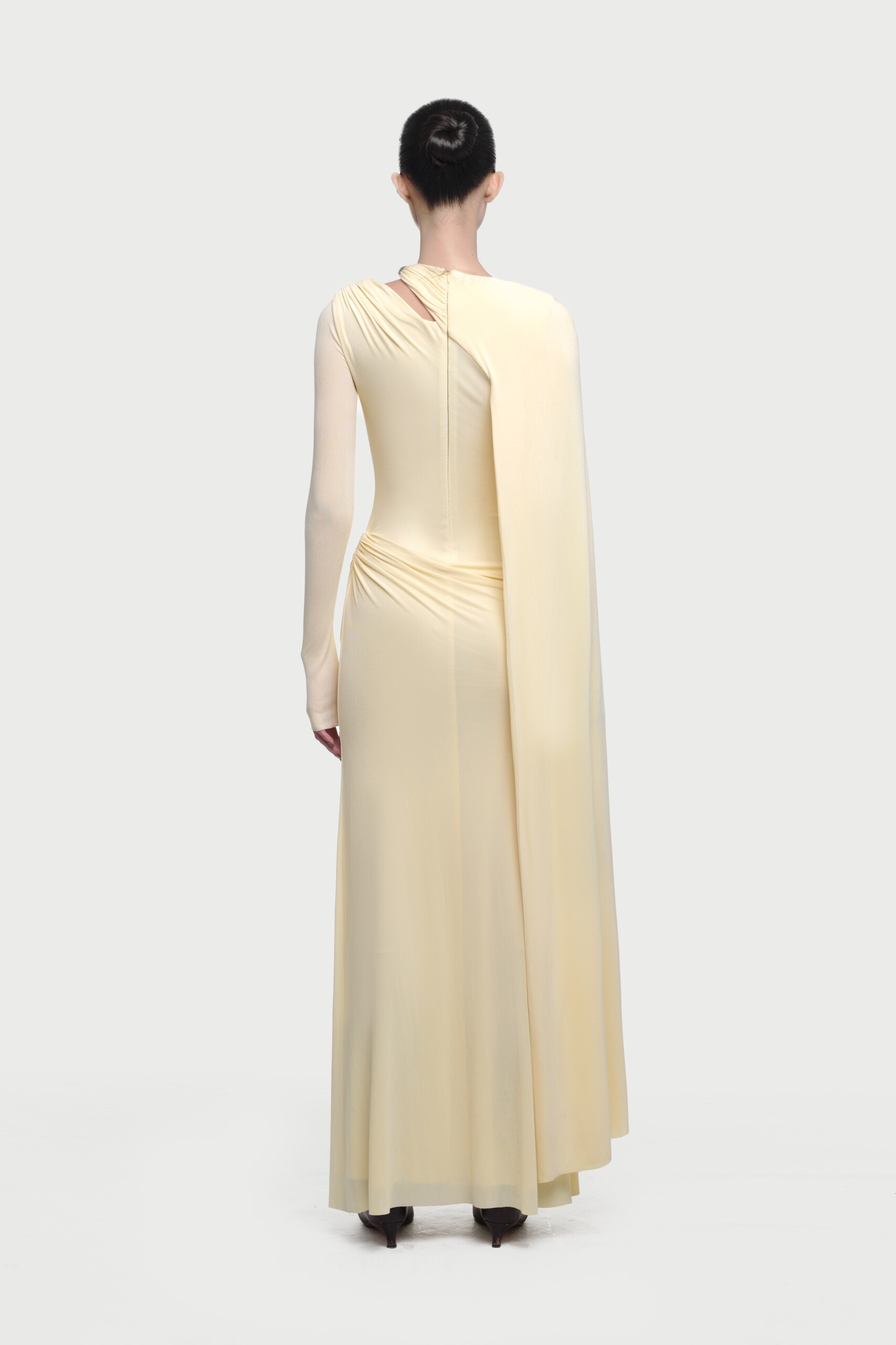 Viola Long Cape Sleeve Maxi Dress In Yellow