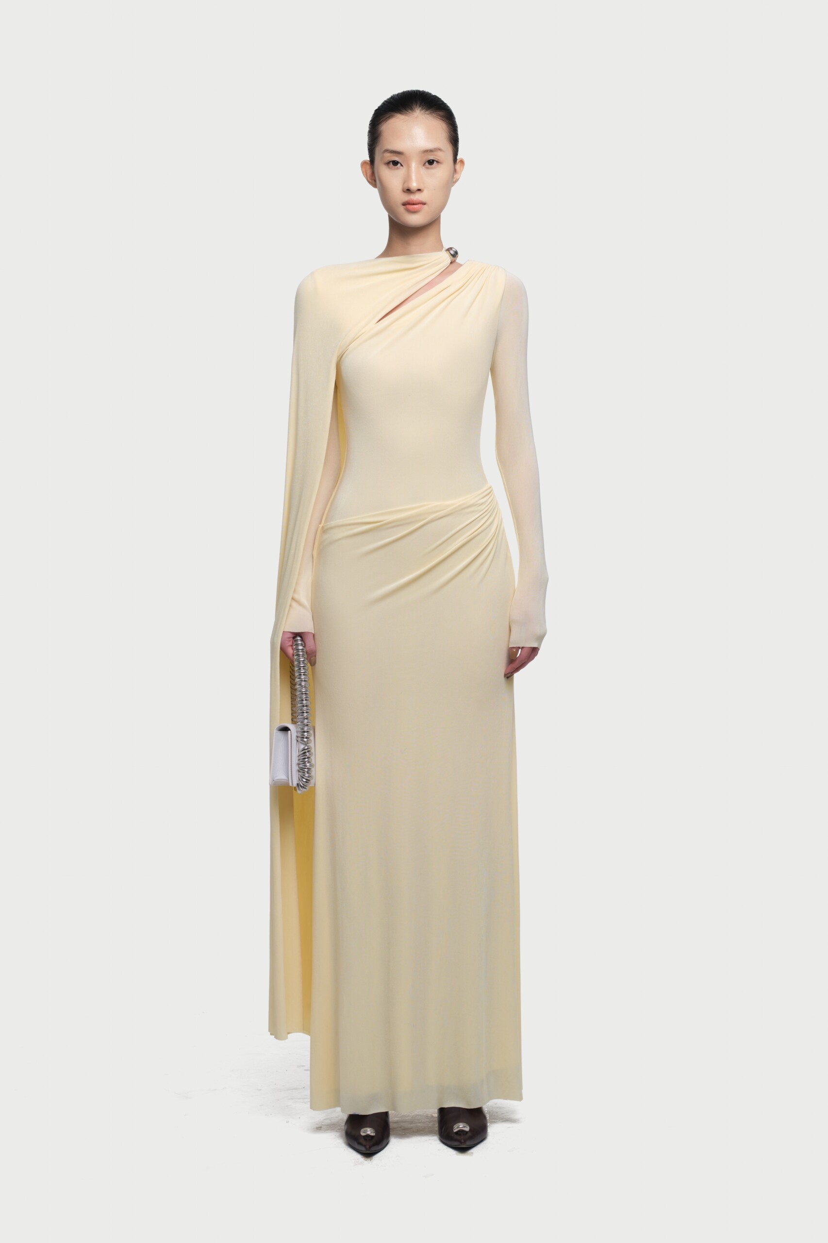 Viola Long Cape Sleeve Maxi Dress In Yellow