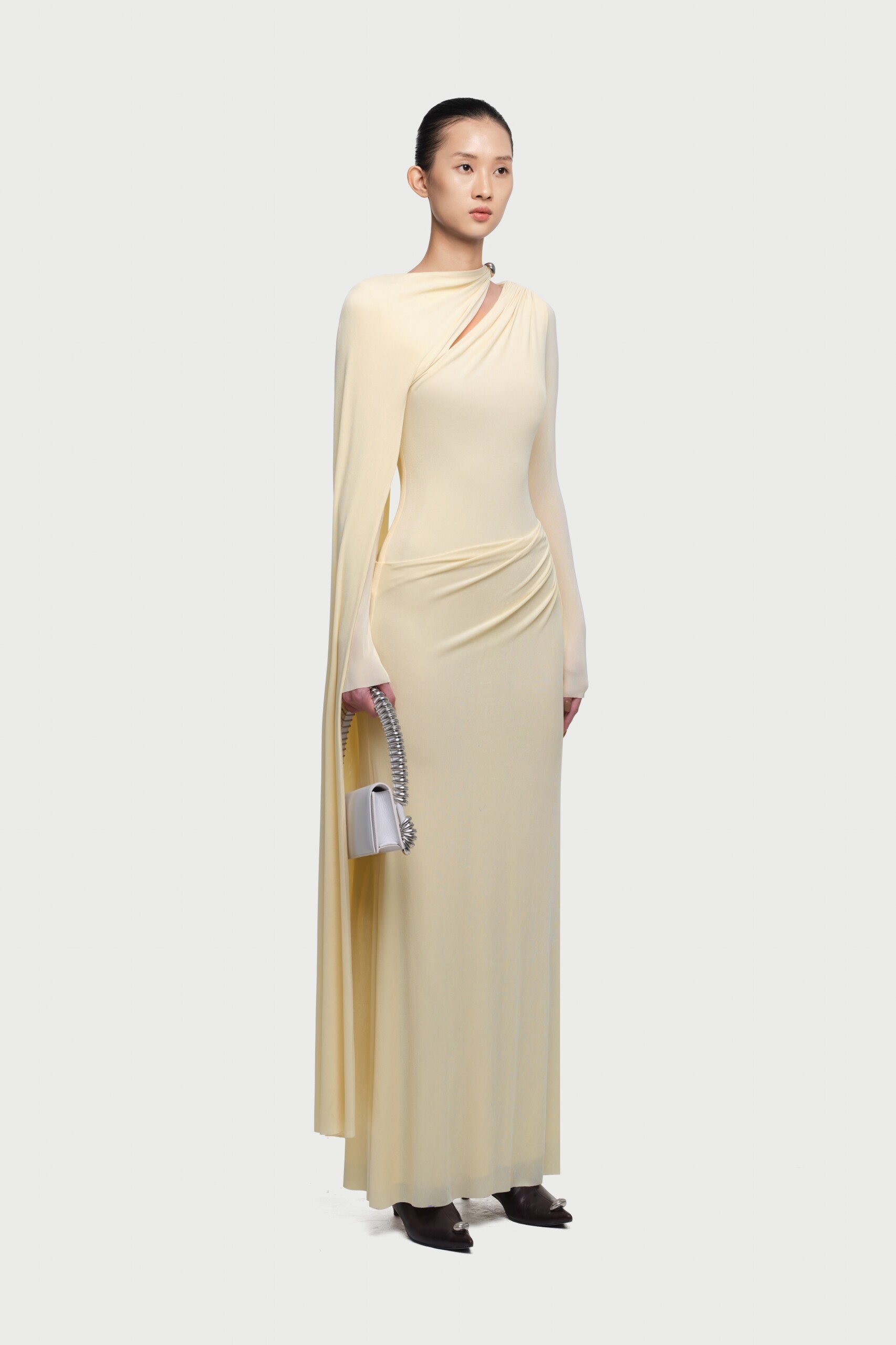 Viola Long Cape Sleeve Maxi Dress In Yellow