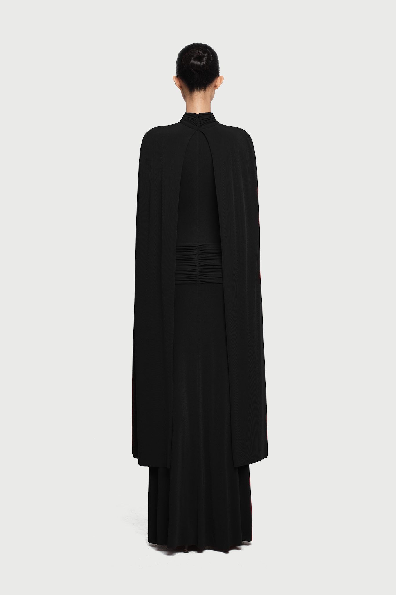 Arian High Neck Cape Draped Maxi Dress In Black