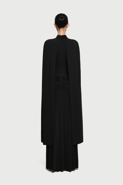 Arian High Neck Cape Draped Maxi Dress In Black