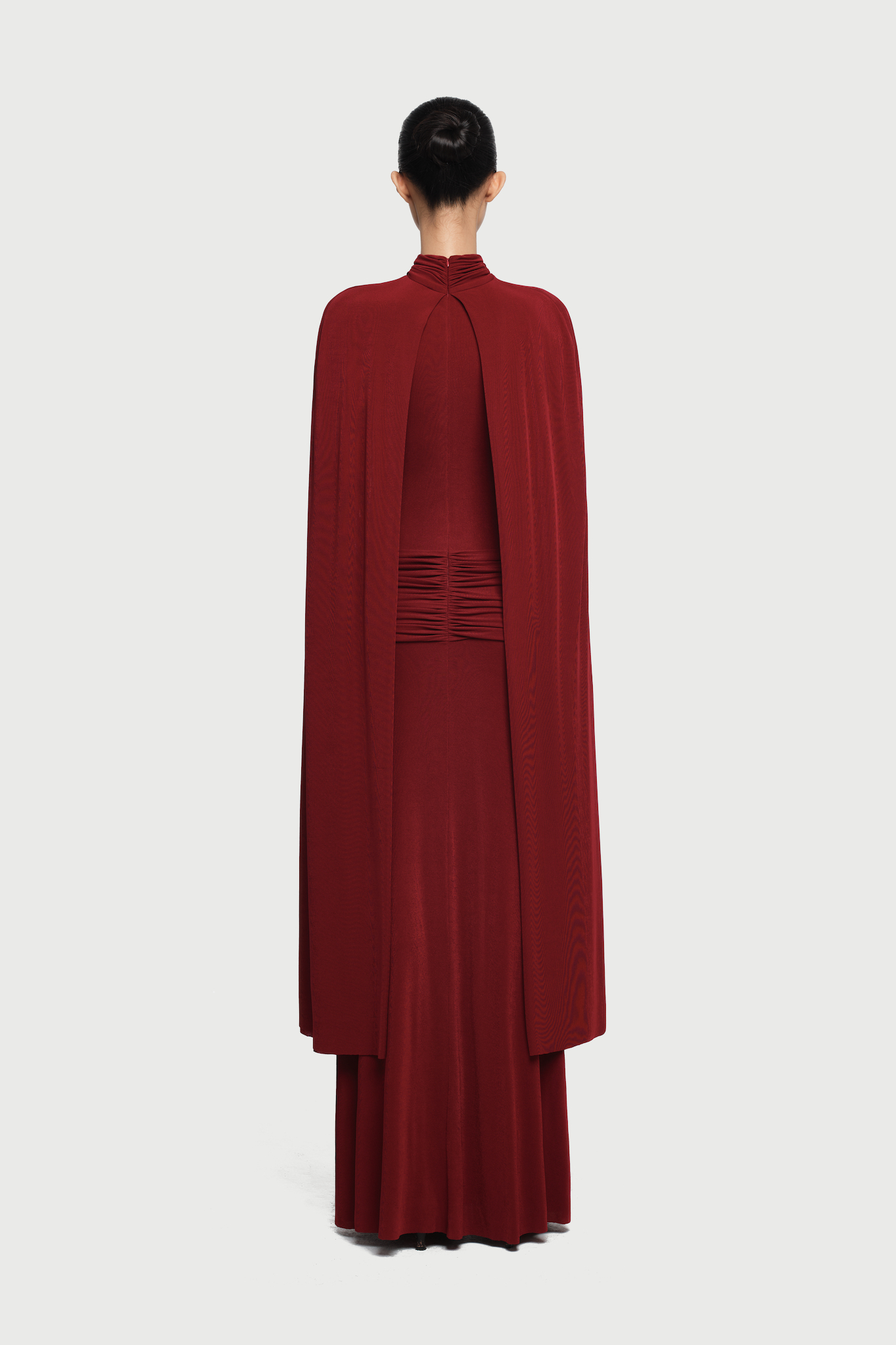 Arian High Neck Cape Draped Maxi Dress In Red