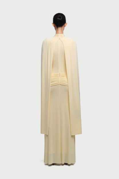 Arian High Neck Cape Draped Maxi Dress In Yellow
