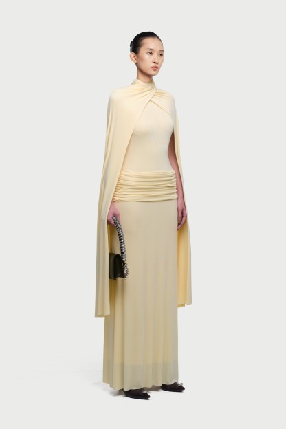 Arian High Neck Cape Draped Maxi Dress In Yellow