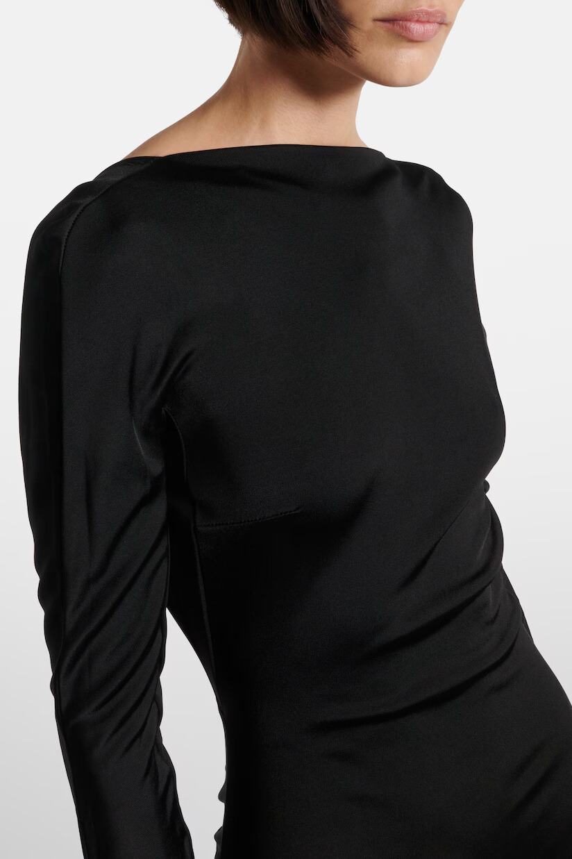 Tilly Long Sleeve Backless Ruched Maxi Dress In Black