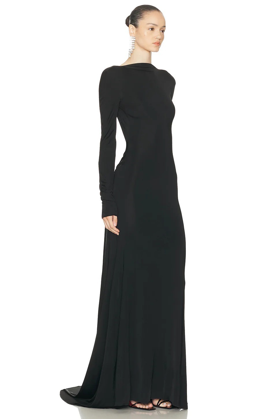 Tilly Long Sleeve Backless Ruched Maxi Dress In Black