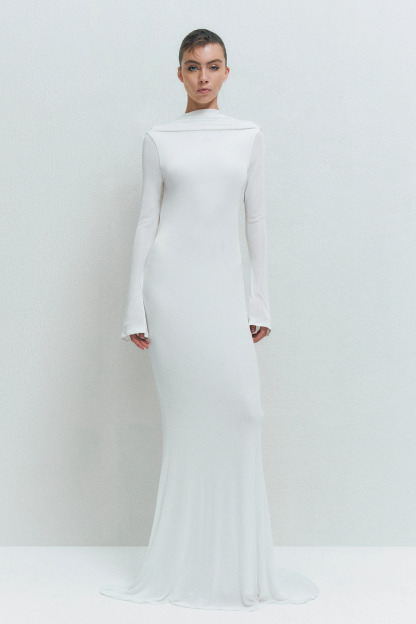 Tilly Long Sleeve Backless Draped Maxi Dress In White