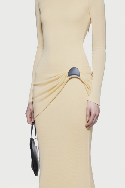 Kindra Long Sleeve Ruched Maxi Dress In Yellow