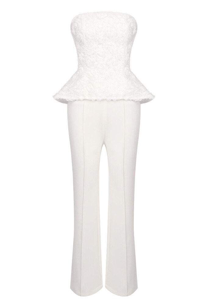 Daska Strapless Floral Embroidered Set In White