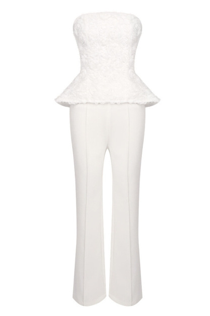 Daska Strapless Floral Embroidered Set In White