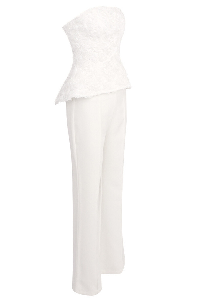 Daska Strapless Floral Embroidered Set In White