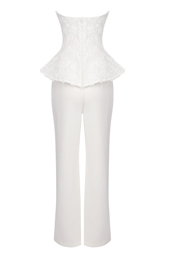 Daska Strapless Floral Embroidered Set In White