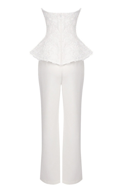 Daska Strapless Floral Embroidered Set In White