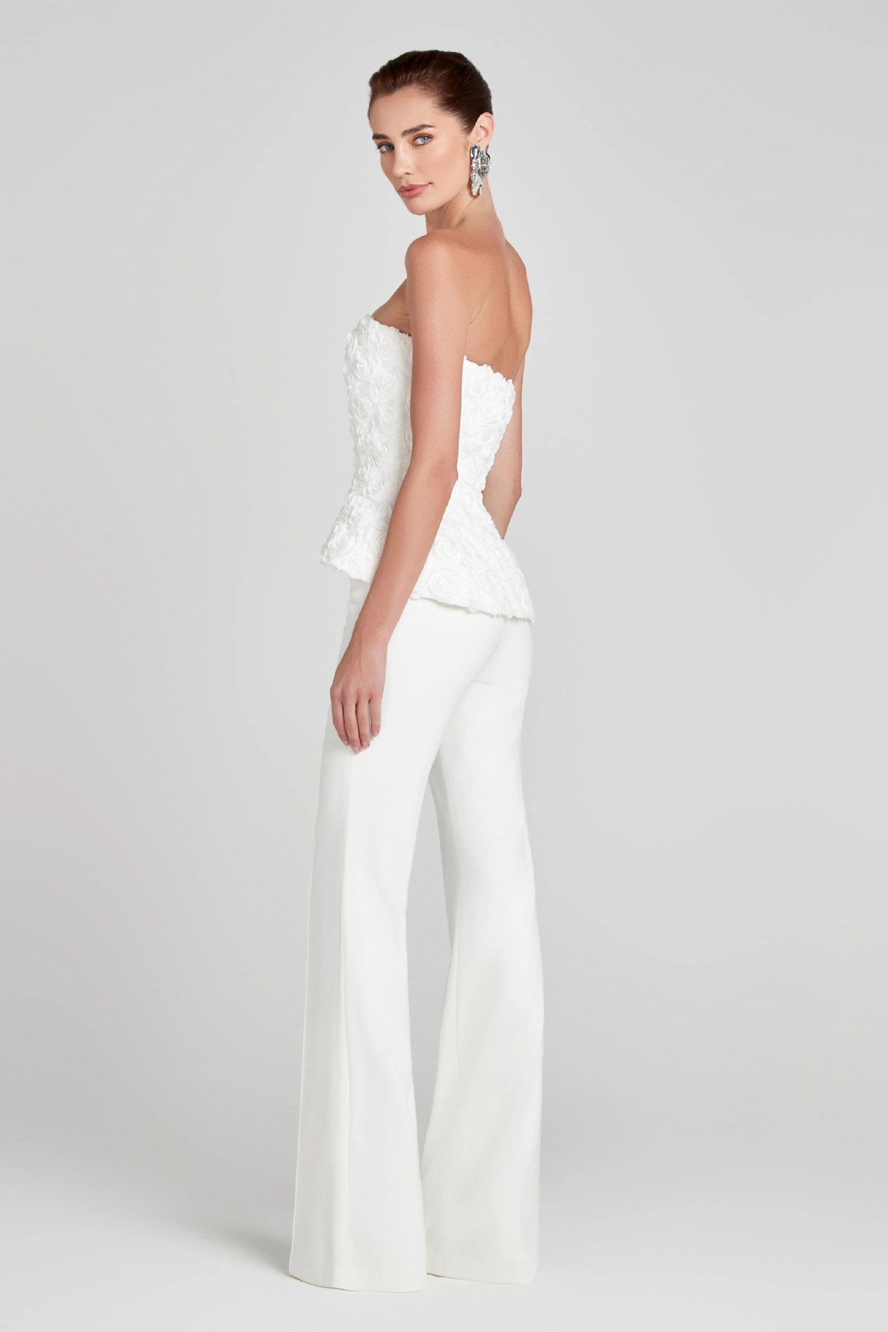 Daska Strapless Floral Embroidered Set In White