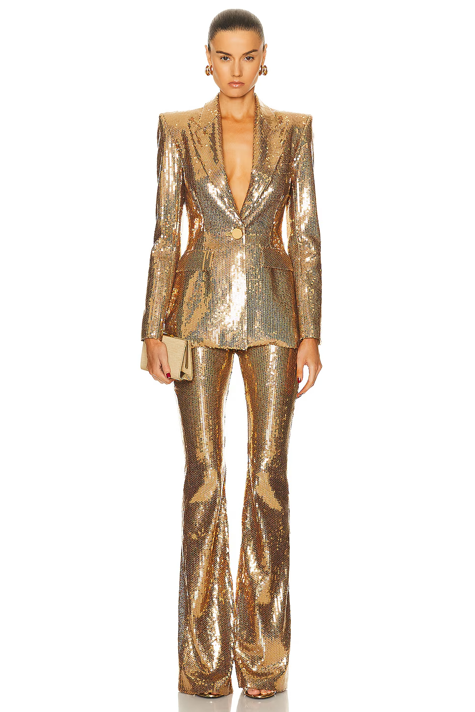 Orla Plunge Neck Blazer Sequin Set In Gold